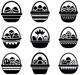 Black and White Easter Egg Basket Silhouettes Bundle