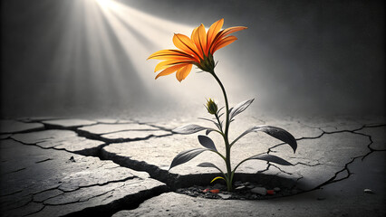 Resilience of Nature: Lone Flower Breaking Through Concrete