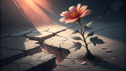 Delicate Bloom: A Pink Flower's Resilience Through Adversity
