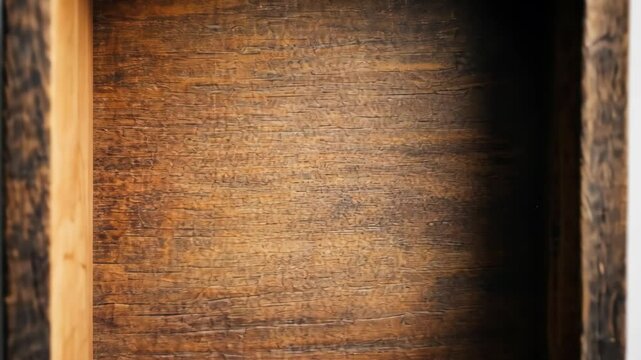 Empty wooden rectangular box with a rustic look and natural grain.