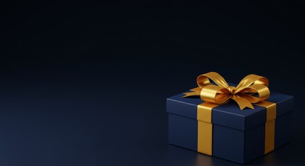 Obraz premium 3d Rendered Blue Gift Box With Gold Ribbon on Dark Background