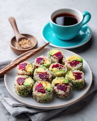 Vibrant Beetroot And Avocado Quinoa Sushi Rolls With Tea