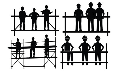 A set of black vector silhouettes illustrating business people and office work