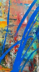 Abstract Artistic Painting With Dynamic Blue Spray on Colorful Background