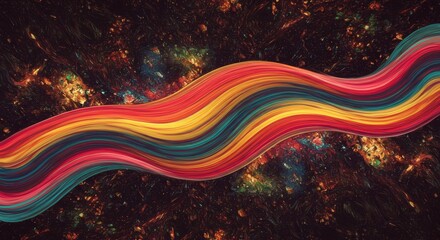 Abstract Colorful Wavy Stripe Design Over Dark Space Background Illustration
