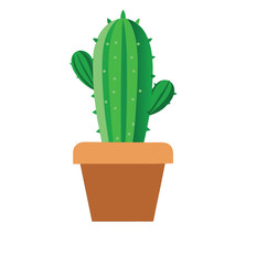 Green Cactus in Light Brown Pot Vector on White Background – Cute Succulent Plant Illustration