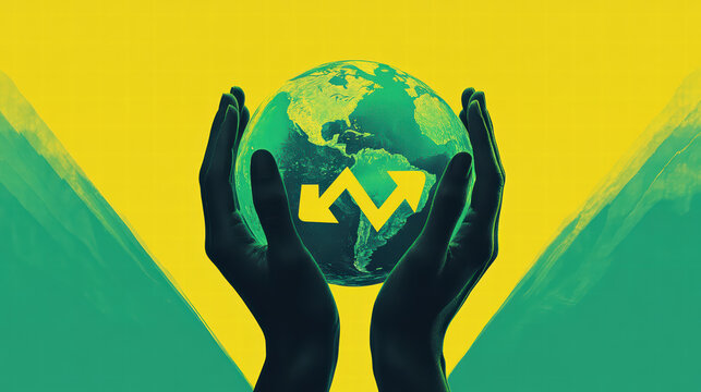 Hands Protecting the Earth: A visual representation of environmental consciousness, showcasing hands cradling the globe, emphasizing the importance of environmental protection, global awareness.