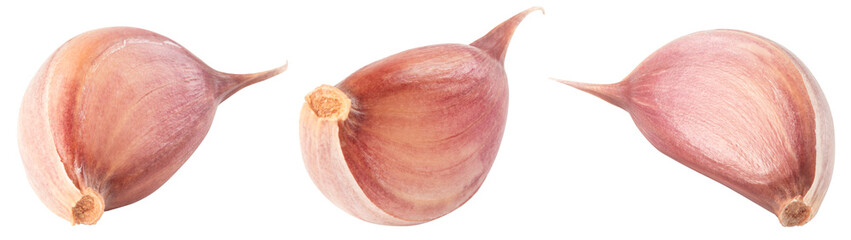 Garlic cloves png. Garlic clove on white or transparent background. Perfect retouched garlic no background collection. Top view. Transparent png. Full depth of field.