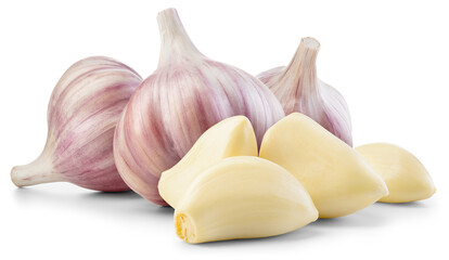 Garlic png. Garlic bulb with clove on white or transparent background. Perfect retouched garlic no background. Transparent png composition. Full depth of field.