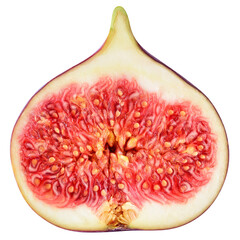 Fig isolated png. Fig half on transparent background. Fresh cut fig no background top view. Full depth of field. Transparent png.