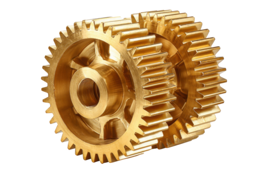 Two interlocking gears isolated on transparent background