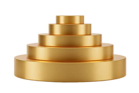 Gold tiered cylinder set isolated on transparent background