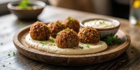 Scrumptious Falafel and Hummus on Rustic Wooden Board