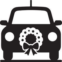 Silhouette vector of a holiday wreath on a car, perfect for Christmas decorations, festive designs, holiday cards, and seasonal projects.