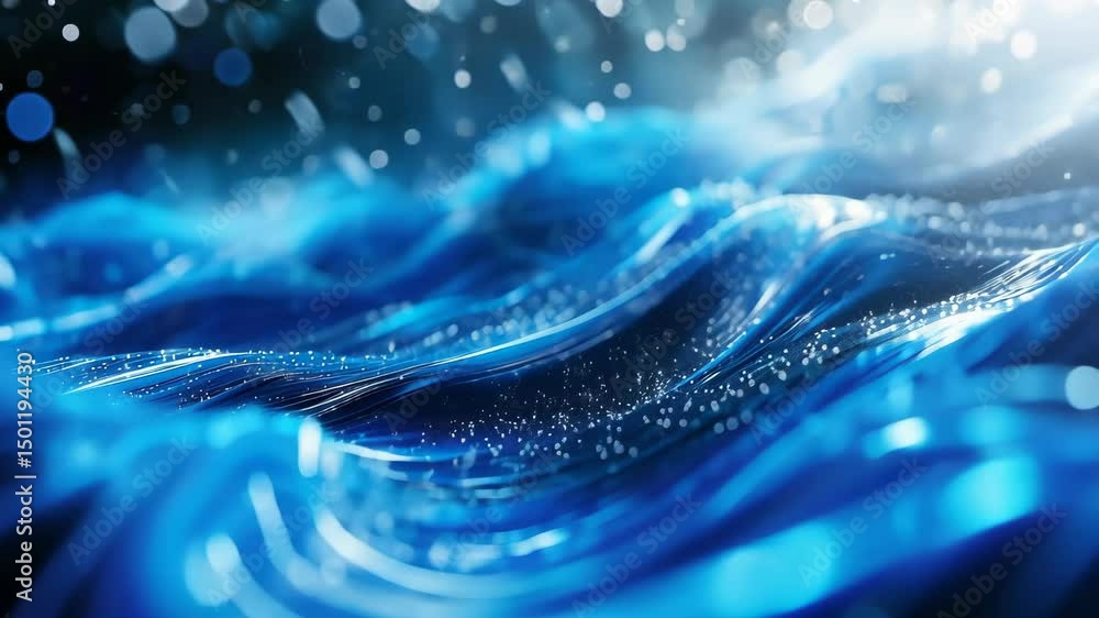Poster a close-up of a wave with clear sparkling droplets, capturing the dynamic motion and vibrancy of oce