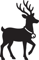 Silhouette vector of a reindeer with sleigh bell, ideal for Christmas designs, holiday cards, festive decorations, and seasonal projects.