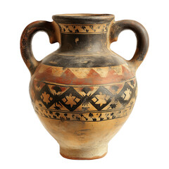 a medieval ceramic amphora with two curved handles decorated on isolated transparent background