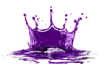  A purple splash of water in the shape of an open crown, against a white pixel background, in high resolution with no blur on the edges.