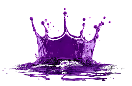  A purple splash of water in the shape of an open crown, against a white pixel background, in high resolution with no blur on the edges.