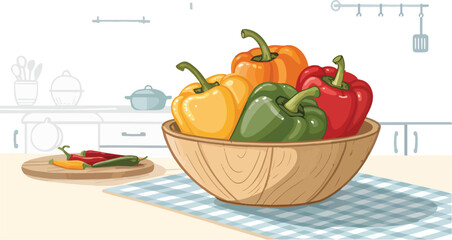 Capsicum illustration vector design, Capsicum in bowl in kitchen illustration vector design