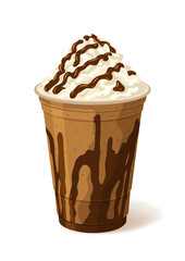 Chocolate frappe vector illustration in plastic cup with straw isolated on white background cold sweet blended drink design