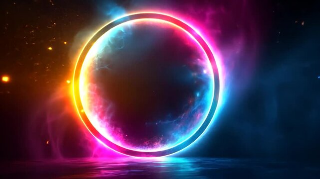 Radiant circular portal with glowing particles, an abstract space and time gate