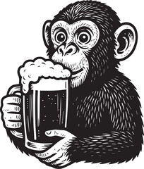 monkey drinking beer vector illustration © RenatoLima