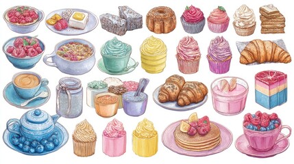 Sweet Treats HandPainted Watercolor Pastries  Desserts Collection.