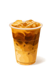 Iced coffee latte cup vector illustration with plastic cup and straw isolated on white background refreshing cold milk coffee drink design