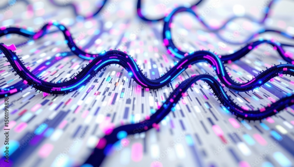 Poster abstract digital lines creating a dynamic and futuristic feel. the neon colors and flowing lines sug