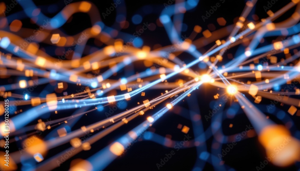 Poster abstract network connection, glowing lines and nodes. digital data stream, futuristic technology, ne