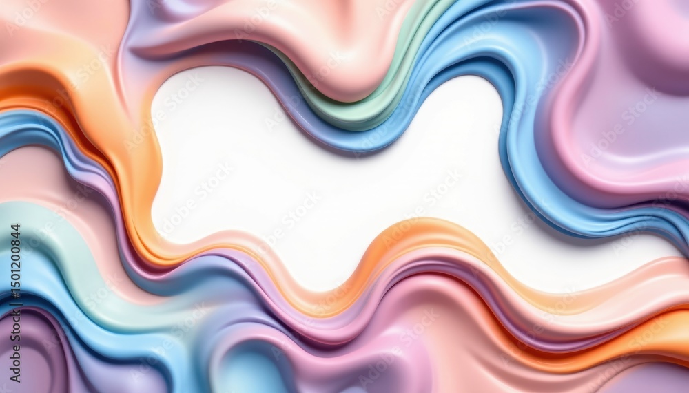 Poster abstract design of swirling pastel colors with a blank space in the center. the design evokes a sens