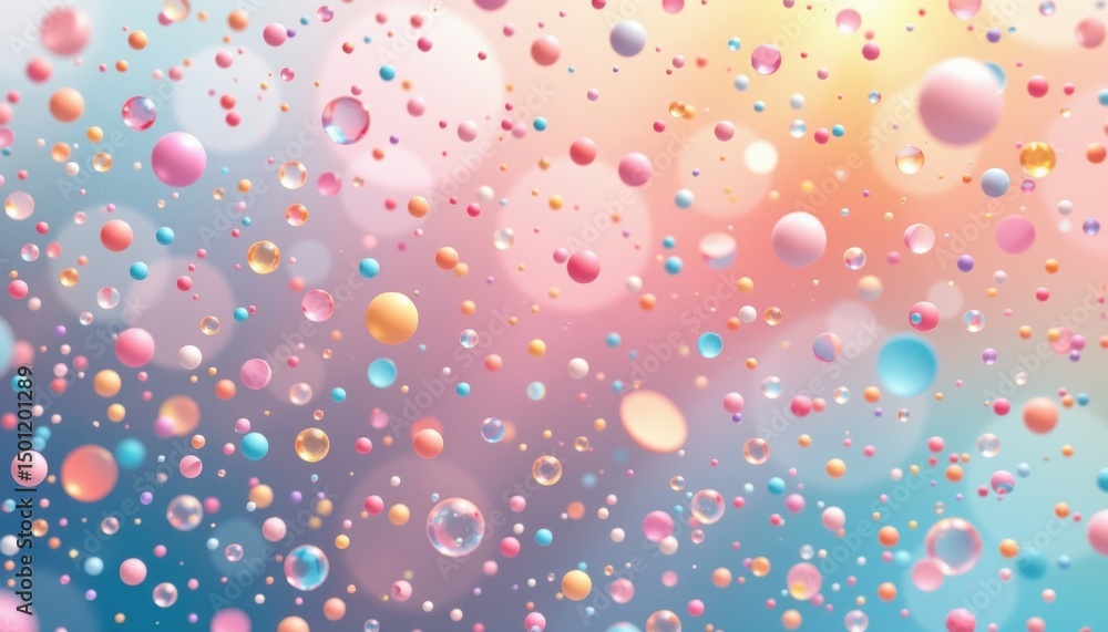 Poster a dreamy, abstract composition featuring a multitude of colorful bubbles, with bokeh effects creatin