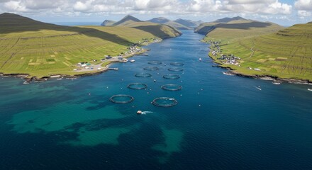 Aerial Photo of a Stunning Landscape with Azure Water and Surrounding Mountains