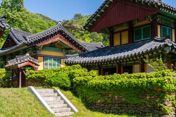 exteriors of the traditional Korean buildings in the Buddhist temple