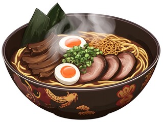 Delicious Japanese Ramen Noodle Soup with Egg and Meat in Flavorful Broth - Traditional Asian Cuisine