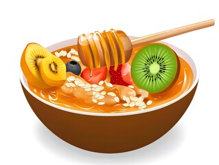 Delicious Healthy Breakfast Bowl with Mixed Fruits, Nuts, Oatmeal, and Honey - Energizing Start to a Balanced Diet