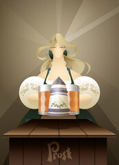 German young woman character with beer stein welcome guest