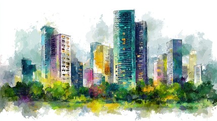 Obraz premium Watercolor Dreams Cityscape Impression.