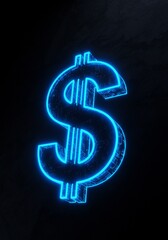 Obraz premium Blue Neon Dollar Symbol Illustration On Black Background