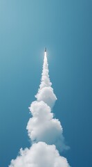 Rocket launching into the sky with a trail of smoke, symbolizing ambition, innovation, startup growth, technology, and bold future vision