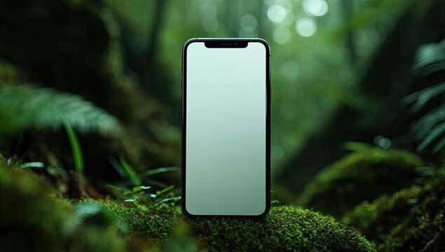 Modern phone in lush forest setting