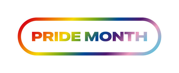 Fototapeta premium Pride Month Rainbow Text. Pride Month Typography with Rainbow Gradient. Pride Month Text Element with Inclusive Pride Flag Colours. Vector Illustration. 