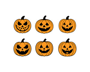 Halloween Pumpkin Vector Set - Pumpkin Patch, Spooky, Pumpkin Clipart, Scary, Cute Jack-o'-Lantern Faces for Halloween, Party Decorations and Autumn Designs.
