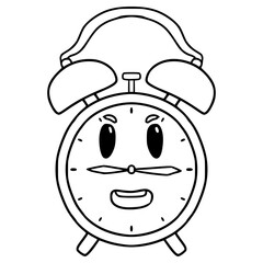 alarm clock character illustration hand drawn outline vector