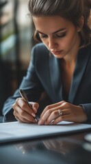 focused businesswoman writing at desk in elegant workspace &mdash; perfect for corporate visuals, productivity themes, career coaching, business branding