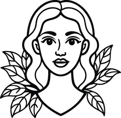 line art woman with flowers. Minimal artistic female portrait. Modern minimal black and white botanical illustration.