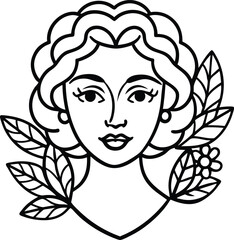 line art woman with flowers. Minimal artistic female portrait. Modern minimal black and white botanical illustration.