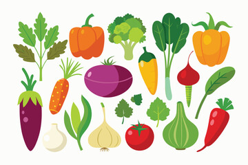 Set of Vegetables Vector Art Illustration Isolated on White Background.