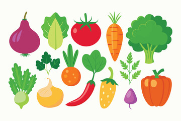 Fototapeta premium Set of Vegetables Vector Art Illustration Isolated on White Background.